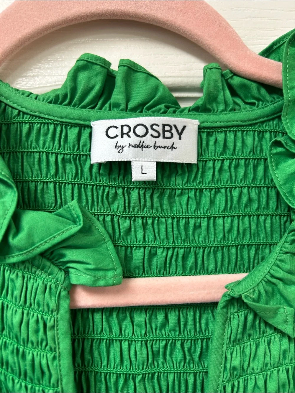 CROSBY by Mollie Burch Emerald Green Smocked Flutter Sleeve Top - Picture 3 of 4